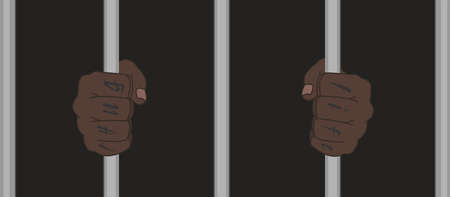 Black male hands with Thug Life tattoo holding prison barsのイラスト素材