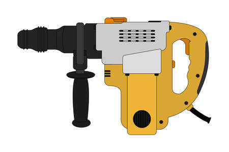 Big electric hammer drill icon in black and yellow colors. Clip art illustration isolated on whiteのイラスト素材