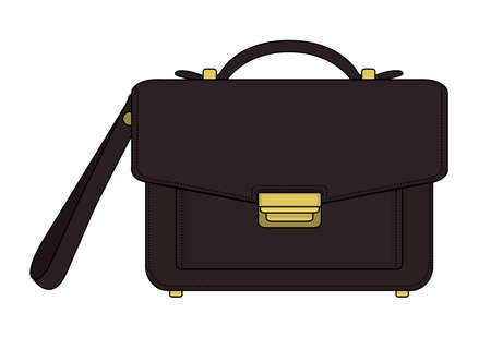 Businessman luxury leather brown hand bag. Vector color clip art illustration isolated on whiteのイラスト素材