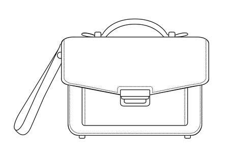 Businessman luxury leather brown hand bag. Vector clip art contour lines illustration isolated on whiteのイラスト素材