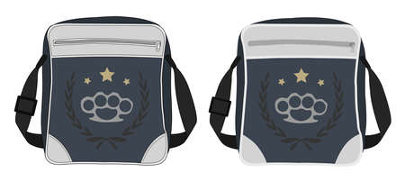 Urban teenager shoulder bag with print. Clip art color vector illustration isolated on whiteのイラスト素材