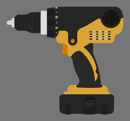 Electric cordless hand drill icon in black and yellow colors. Clip art vector illustration isolated.のイラスト素材