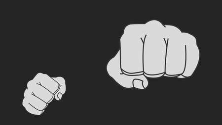 Clenched striking man fists in fight stance. Ready to fight. Chalk vector clip art illustration isolated on blackboardのイラスト素材