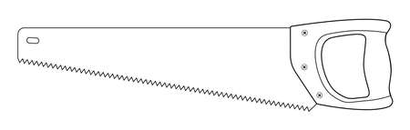 Hand saw woodworking instrument icon. Vector clip art contour lines illustration isolated on whiteのイラスト素材