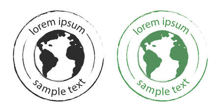 Grunge scratched planet earth logo. Green, black. Color vector clip art illustration isolated on whiteのイラスト素材