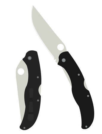 Realistic pocket sharp folding compact knife icon. In closed and open state. Color vector clip art no outline illustration isolated on whiteのイラスト素材