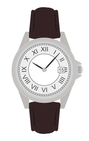 Stylish classic luxury mechanic business hand watches with roman numerals. Leather belt. Clip art. Color no outline illustration isolated on whiteのイラスト素材