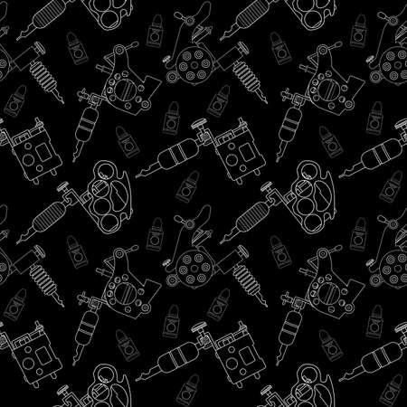 Tattoo machines and ink vector seamless pattern. Black and whiteのイラスト素材