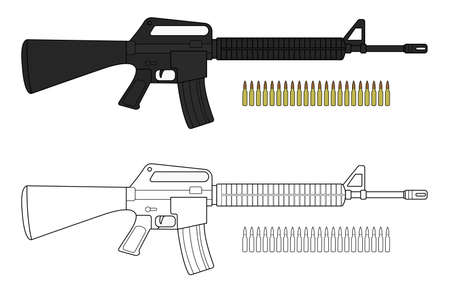 Assault rifle with bullets. Video game resources. Vector clip art color illustration isolated on whiteのイラスト素材
