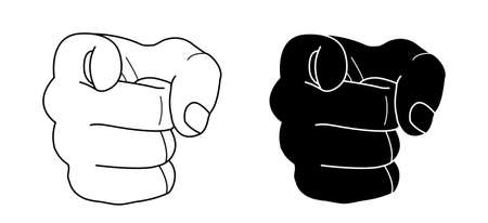 Fist with pointing finger. Contour lines, black silhouette. Vector clip art illustration isolated on whiteのイラスト素材