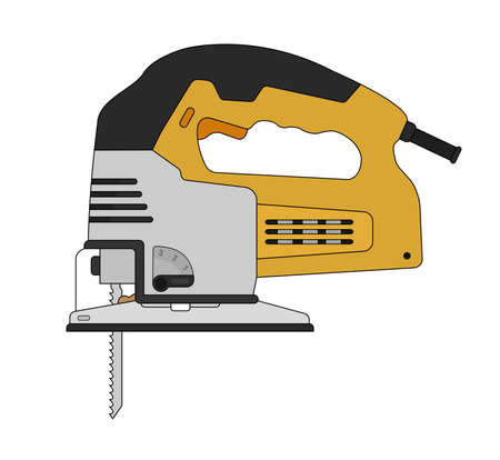 Electric carpentry jig saw tool. Vector clip art color illustration isolated on whiteのイラスト素材