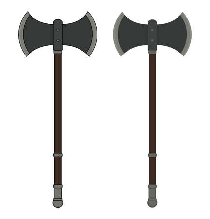 Medieval executioner double-sided ax. Color vector clip art illustration isolated on whiteのイラスト素材