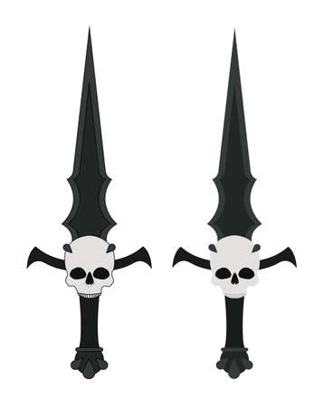 Ritual dagger. Sharp blade with skull. Color vector illustration isolated on whiteのイラスト素材