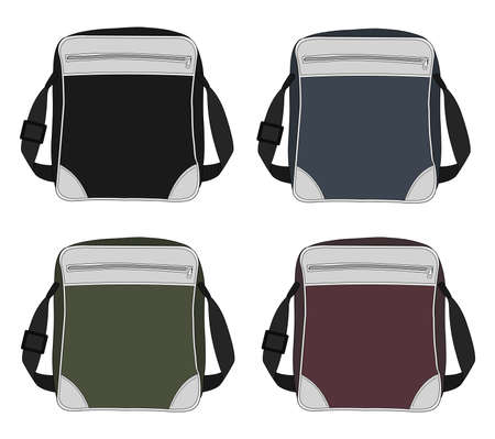 Shoulder bags set. Black, blue, green, red. Color vector clip art illustrations isolated on whiteのイラスト素材