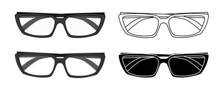 Classic office glasses set. Color, no outline, contour, black and white. Vector clip art illustrations isolated on whiteのイラスト素材