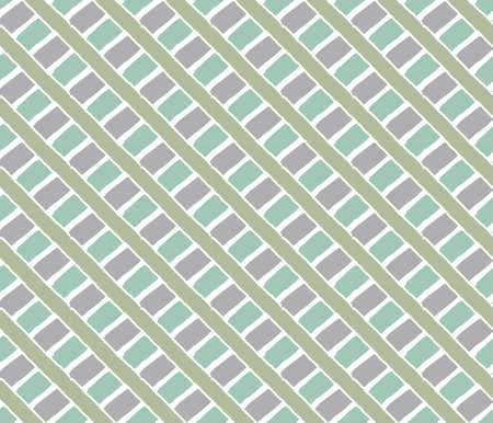 Hand drawing lines vintage rhombus shapes ornament pattern vector background, crossed stripes, geometric texture seamless pattern. Green, gray colorsのイラスト素材