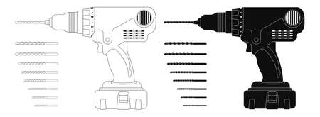 Electric cordless hand drill with bits. のイラスト素材