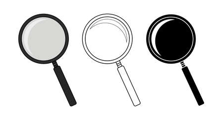Magnifying glass tool set. Zoom icon. Color, contour, silhouette. のイラスト素材