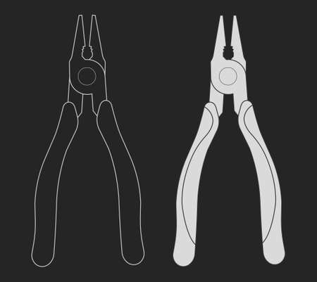 Construction rubber handle pliers icon. Vector clip art chalk illustrations isolated on blackboardのイラスト素材