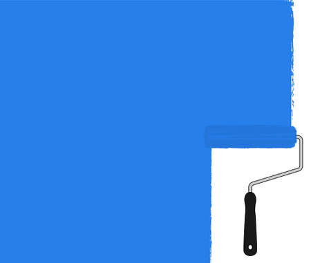 Blue paint roller painting the wall. Vector background clip art illustrationのイラスト素材