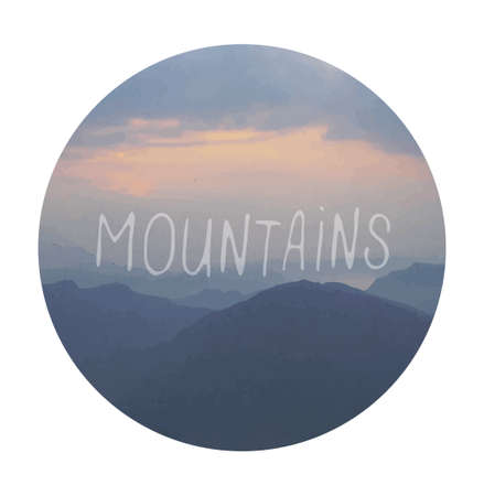 Mountains watercolor painting with sign. Vectorのイラスト素材