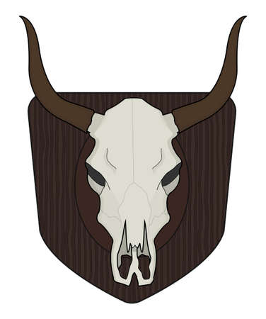 WIld west cow skull on wood shield. Vector clip art illustration isolated on whiteのイラスト素材