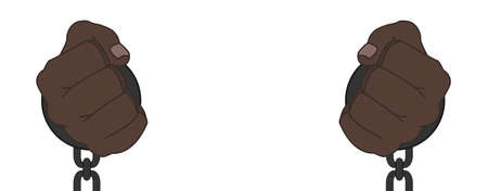 African male hands in steel handcuffs unchained. Comics style illustration isolated on whiteのイラスト素材