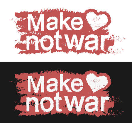 Make love not war. Graffiti print with heart. Red color, Vector clip art isolated on white and black backgroundのイラスト素材