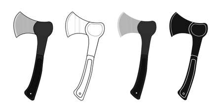Axes set. Color, linear, no outline, silhouette. Vector clip art illustrations isolated on whiteのイラスト素材