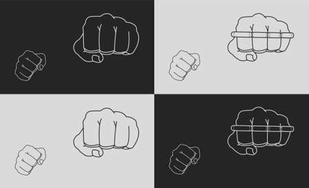 Striking fists. Black and white illustrationsのイラスト素材