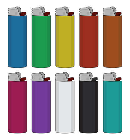 Disposable lighters set. Different colors. のイラスト素材
