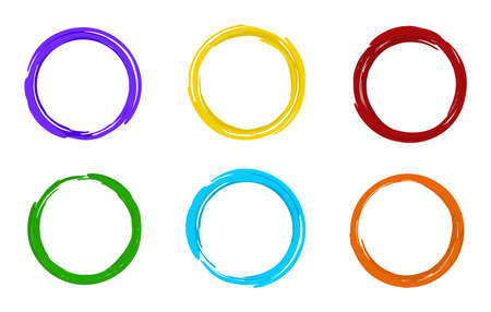 Acrylic paint strokes frames collection. Purple, yellow, red, green, blue and orange colors. Vectorのイラスト素材