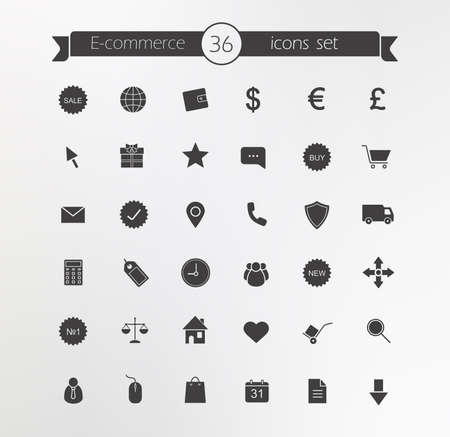 E-commerce. Shop silhouette icons set. Vector black symbolsのイラスト素材