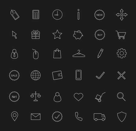 E-commerce, shopping linear icons set. Delivery service chalk drawing symbols. Web store line art pictograms isolated on blackboardのイラスト素材