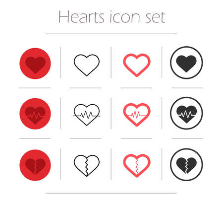 Vector hearts icon set. Color, linear and silhouette heart shape symbols isolated on white Vector hearts icon set. Color, linear and silhouette heart shape symbols isolated on white
