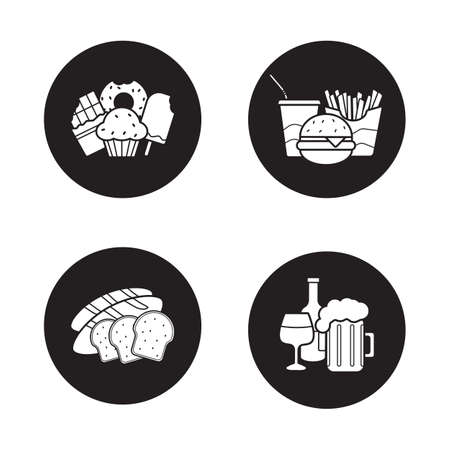 Food and drinks black icons set.のイラスト素材