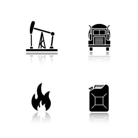 Fuel and gasoline production drop shadow icons set.のイラスト素材