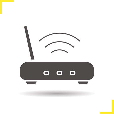 Wi fi icon. Drop shadow wi fi router icon. Wireless internet access device. Isolated wifi black illustration.のイラスト素材