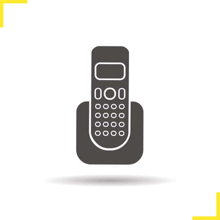 Telephone icon. Drop shadow phone icon. Modern wireless communication device. Isolated telephone black illustration.のイラスト素材