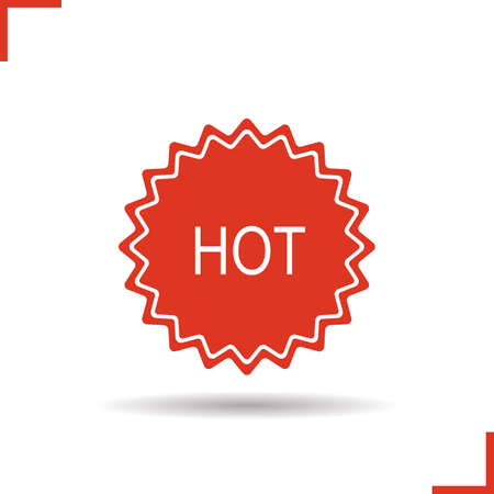 Hot badge red icon. Drop shadow hot sale sticker. Shop special offer label. Isolated vector illustrationのイラスト素材