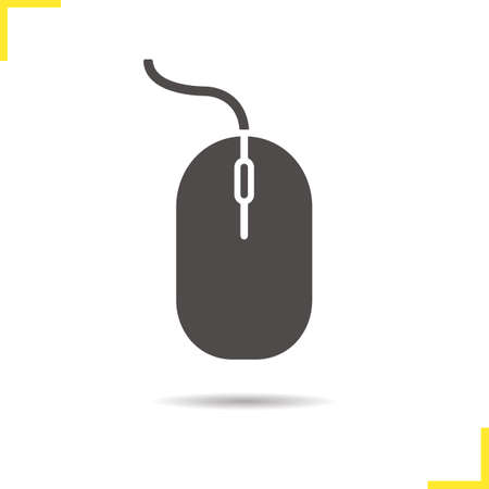 Computer mouse icon. Drop shadow pc mouse icon. Computer equipment. Isolated computer mouse black illustration.のイラスト素材