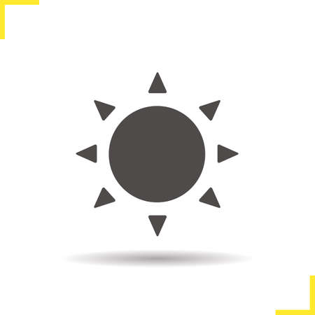 Sun icon. Drop shadow sunshine icon. Summer sun icon. Summer weather forecast. Isolated sun black illustration. Sun rays concept. Vector silhouette sunshine symbolのイラスト素材