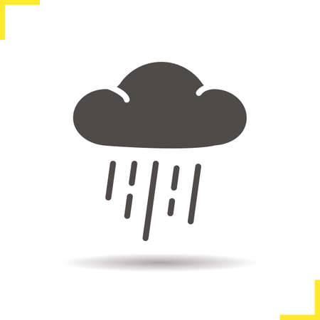 Rain icon. Drop shadow raining cloud icon. Cloudy weather. Autumn weather forecast symbol. Isolated rain cloud black illustration. Rain concept. Vector silhouette raining cloud symbolのイラスト素材