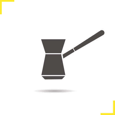 Turkish cezve icon. Isolated cezve illustration. Drop shadow coffee maker icon. Classic vintage coffee maker. Turkish cezve  concept. Vector coffee maker. Silhouette cezve symbolのイラスト素材