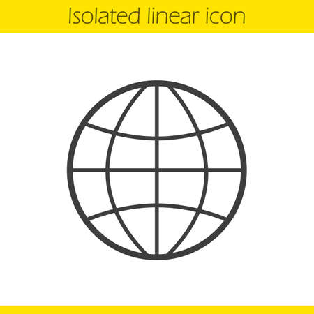 Globe linear icon. Earth spherical model thin line illustration. World contour symbol. Vector isolated outline drawingのイラスト素材