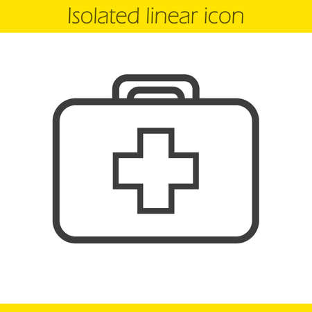 Medicine chest linear icon. Medical container thin line illustration. First aid kit contour symbol. Vector isolated outline drawingのイラスト素材