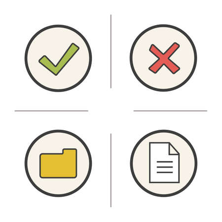 Digital symbols color icons set. Accept and cancel symbols. New document and folder. Vector isolated illustrationsのイラスト素材