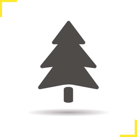 Fir tree icon. Drop shadow pine tree silhouette symbol. Spruce tree icon. Coniferous tree. Forest icon. Fir tree  concept. Isolated vector illustrationのイラスト素材
