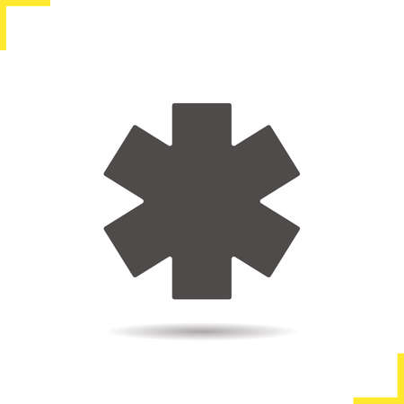 Star of life icon. Drop shadow ambulance emblem silhouette symbol. Medical symbol. Vector isolated illustrationのイラスト素材