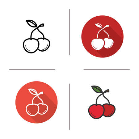 Cherries icon. Flat design, linear and color styles. Cherry berries isolated vector illustrationsのイラスト素材